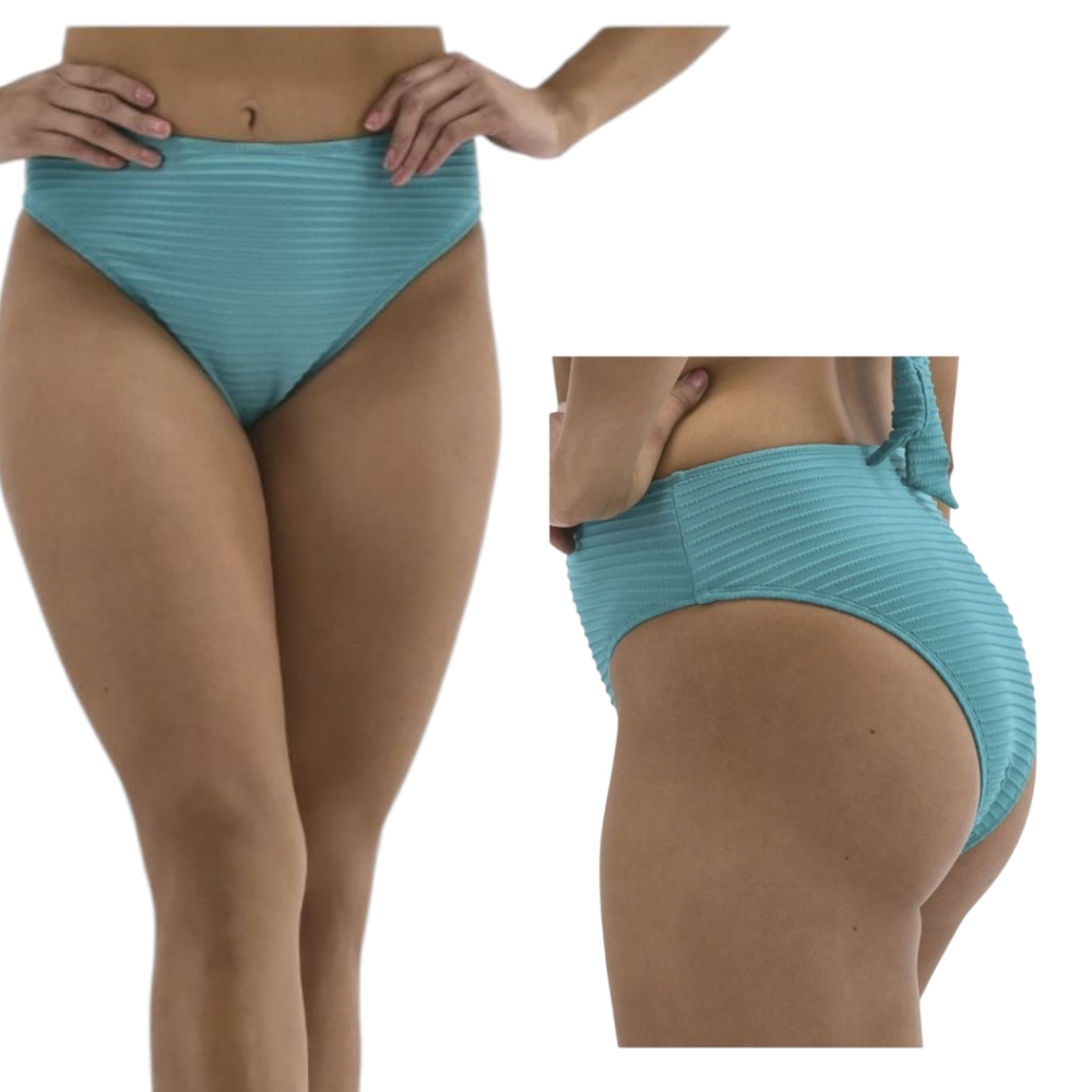 No Boundaries Ribbed High-Waist Bikini Bottoms XS 0/2 Green Brook NWT